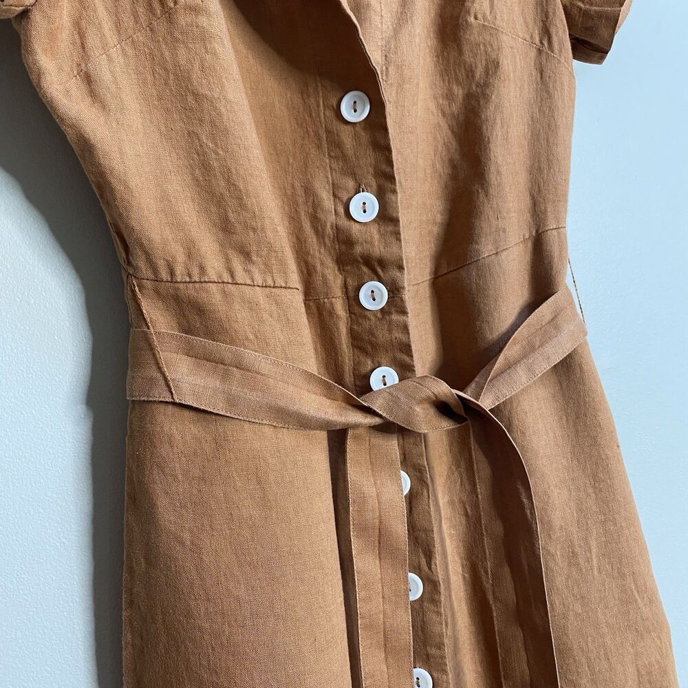 Quince Terracotta 100% European Linen Button Front Belted Midi Dress Size XS - Picture 6 of 14